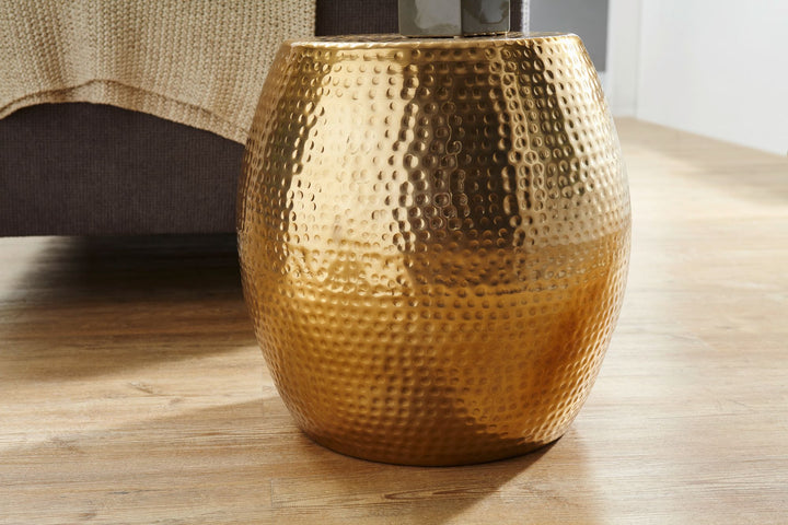 Sidebord 42 x 42 x 42 cm, aluminium, guld, dekorativt bord, orientalsk, rundt, designer sidebord, metal, moderne, smalt, lille hamret sidebord