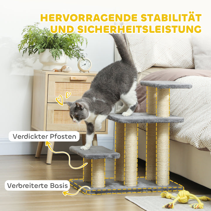 Hundetrappe, 3 trin, 54 cm høj, kæledyrstrappe til små hunde og katte med sisal kradsetræer og legetøjsbold