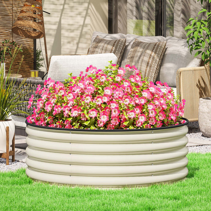 Højbed, galvaniseret plantekasse med sikkerhedskant, plantekasse med åben bund, 120 x 120 x 43 cm, cremehvid