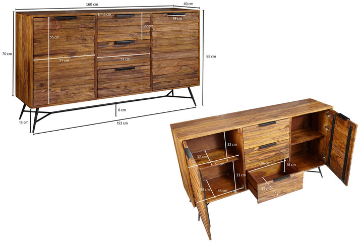 Designer skænk, 160x40x88 cm, massivt træ