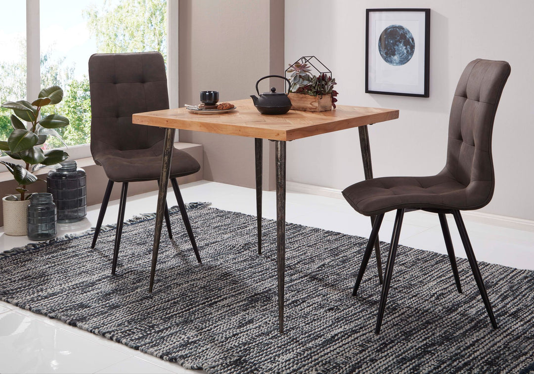 Spisebord 80x76x80 cm massivt akacietræ / metal industriel stil, lille spisebord i massivt træ, køkkenbord, spisebord i træ, lille spisebord i træ, firkantet bord i massivt træ