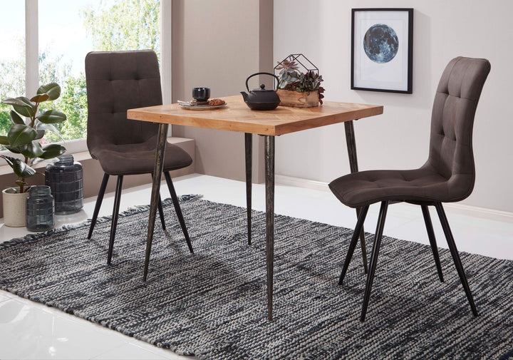 Spisebord 80x76x80 cm massivt akacietræ / metal industriel stil, lille spisebord i massivt træ, køkkenbord, spisebord i træ, lille spisebord i træ, firkantet bord i massivt træ