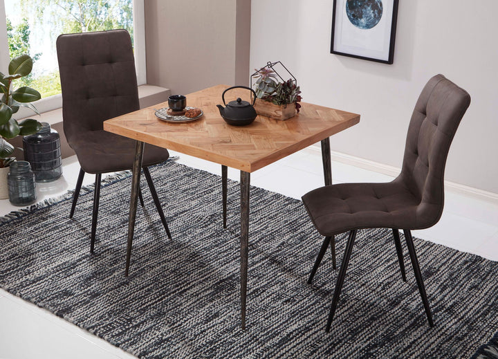 Spisebord 80x76x80 cm massivt akacietræ / metal industriel stil, lille spisebord i massivt træ, køkkenbord, spisebord i træ, lille spisebord i træ, firkantet bord i massivt træ