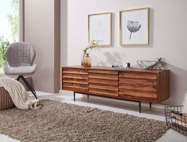 HiFi Lowboard sheesham massivt træ landligt TV-skænk 147x50x38cm