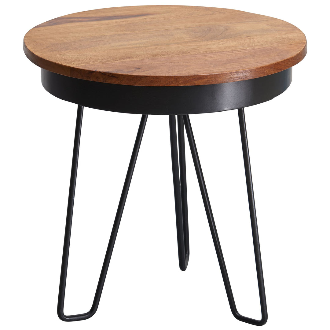 Sidebord 43x45x43 cm sofabord i sheeshamtræ, sofabord i industriel stil i massivt træ, træbord i metalben