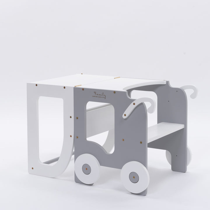 Montessori køkkentrappe til barn, hvid og grå