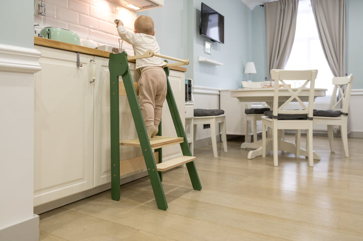 Trin-skammel til barn, khaki og naturfarvet