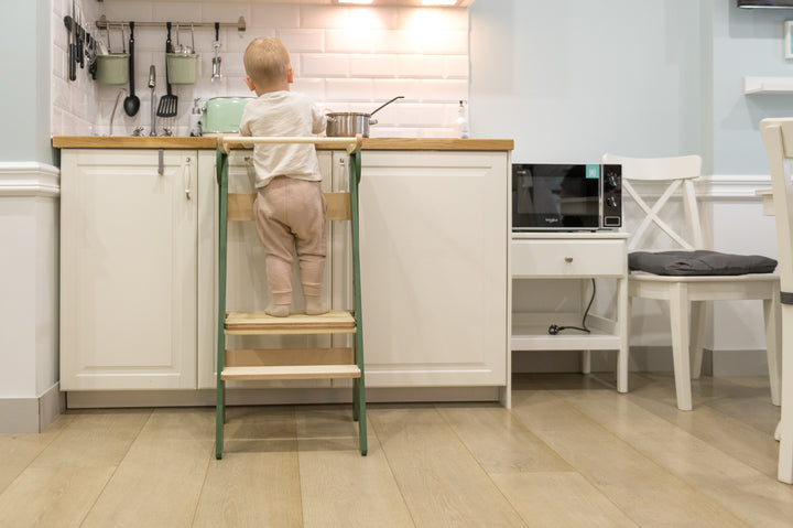 Trin-skammel til barn, khaki og naturfarvet