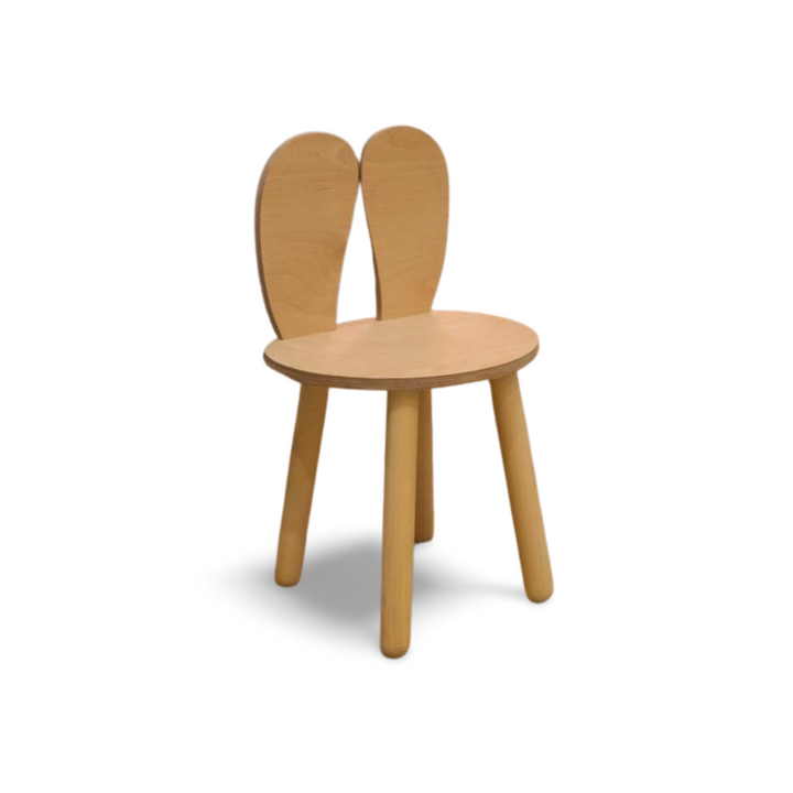 Bord og stol til barn med nuttet kaninøre-design, træ, naturfarvet