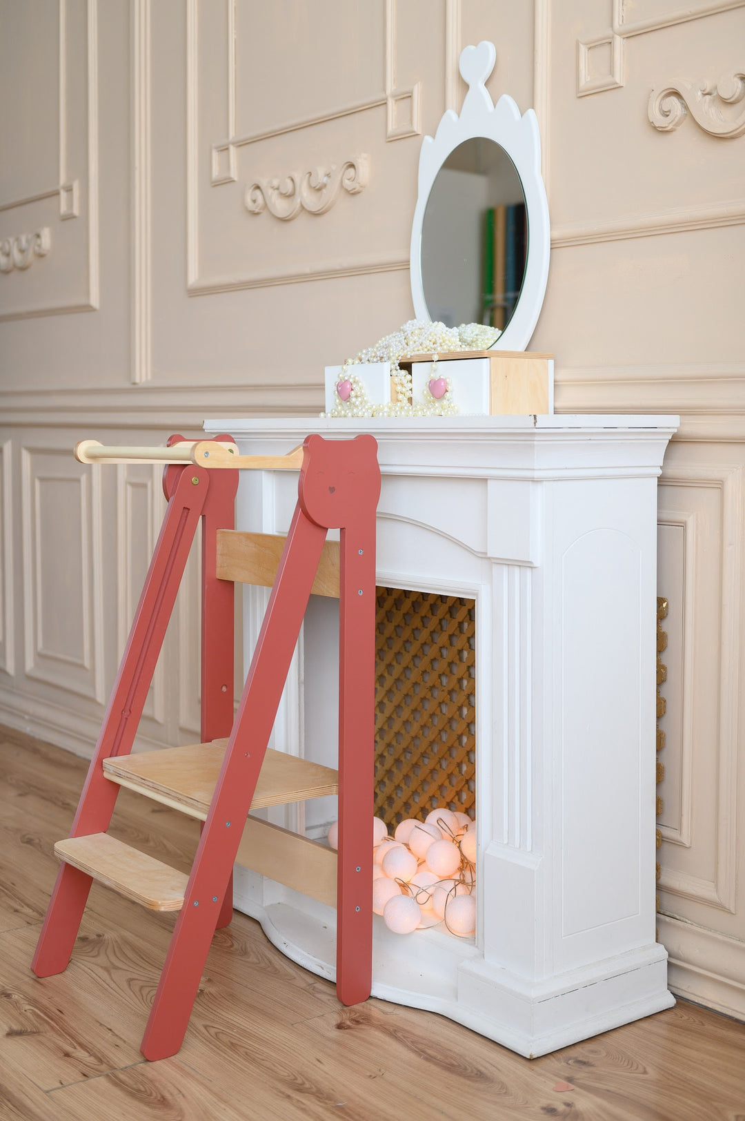 Trin-skammel til barn, terracotta med naturfarve