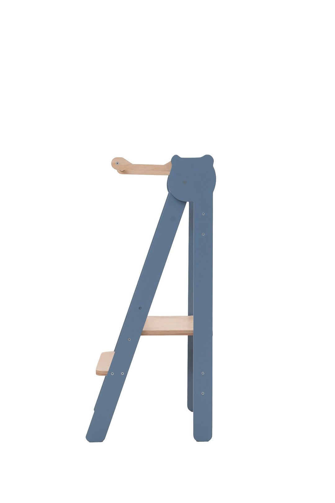 Trin-skammel til barn, støvet blå med naturfarve