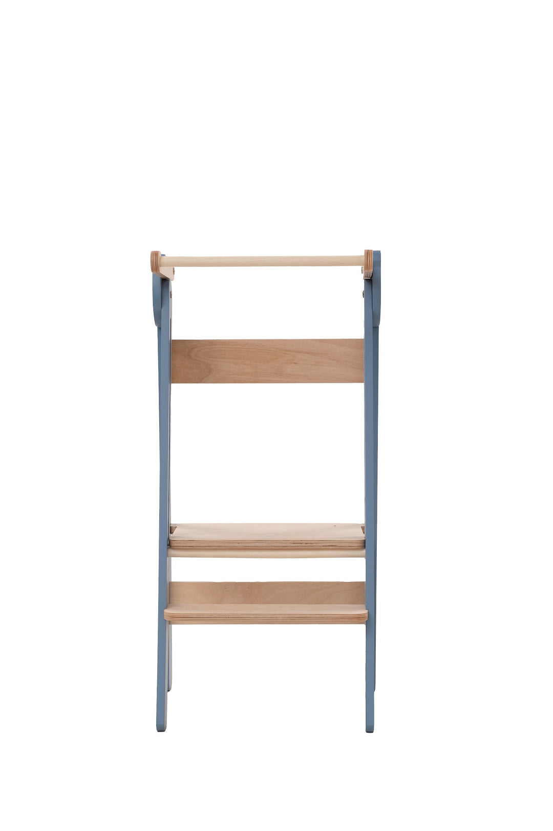 Trin-skammel til barn, støvet blå med naturfarve