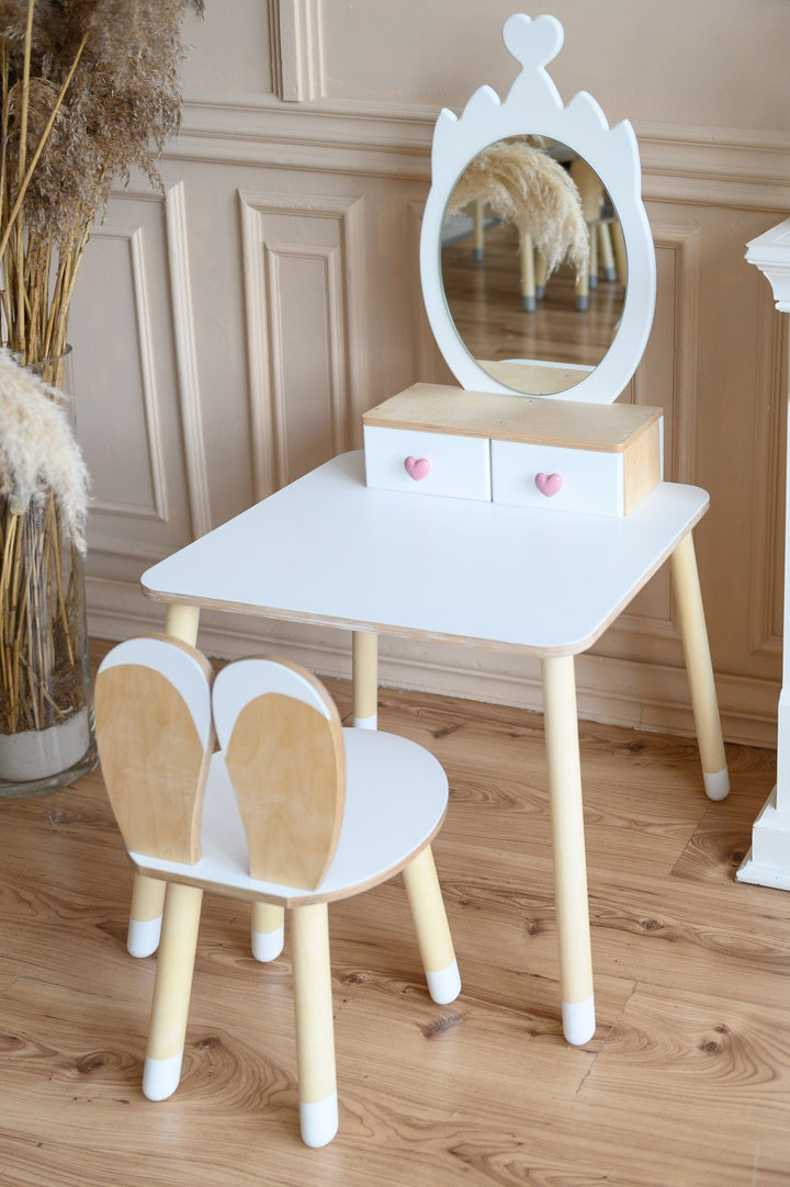 Sminkebord til barn, hvid og naturfarvet