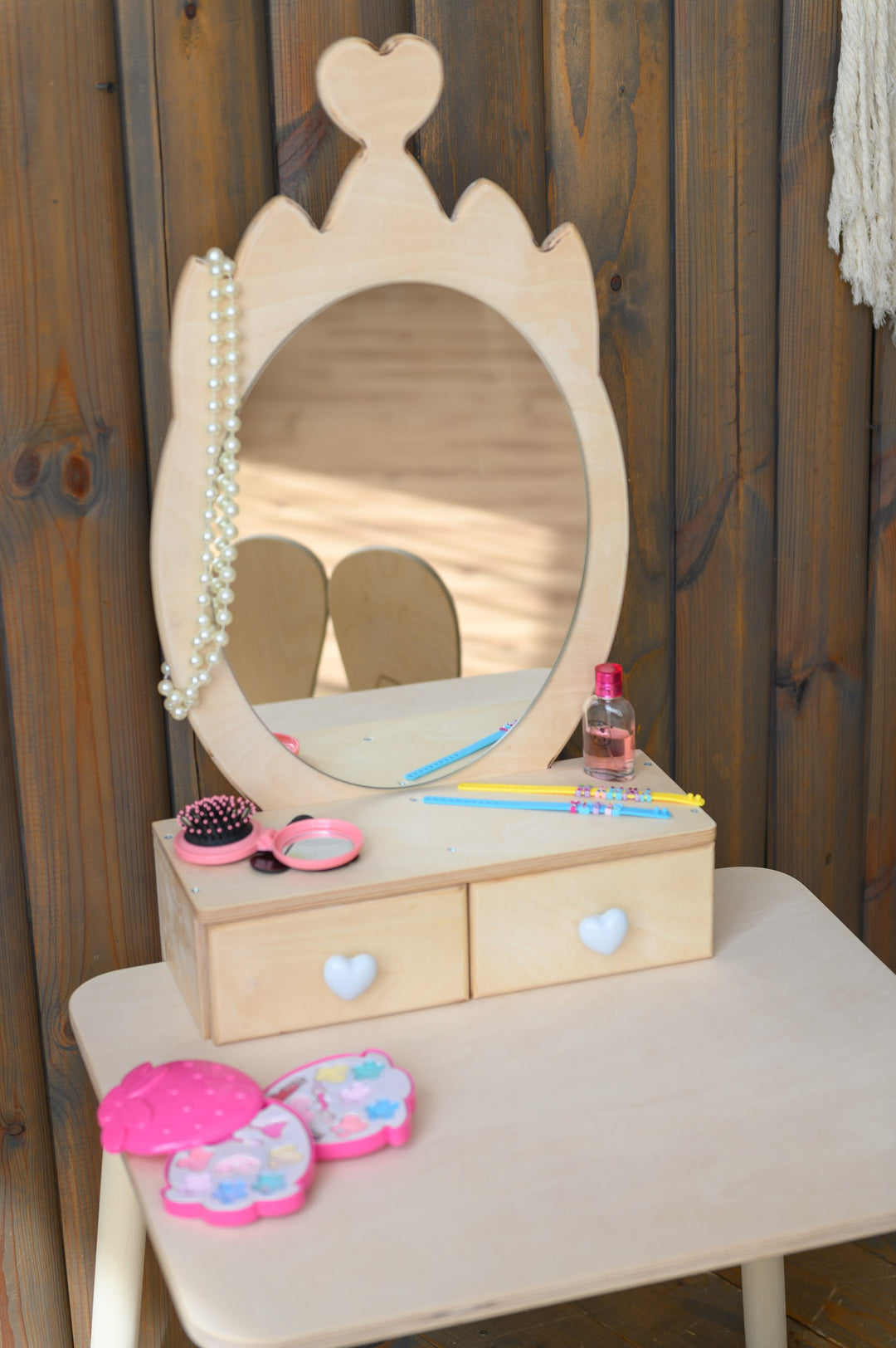 Sminkebord til barn, naturfarvet