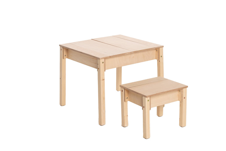 Sæt med smart opbevaringsbord og stol, naturfarvet