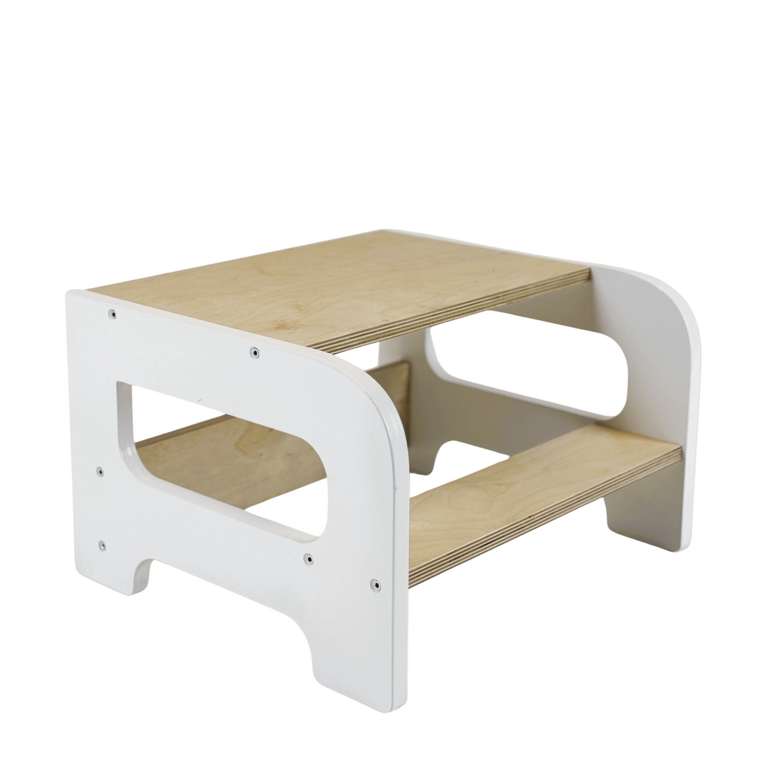 Læringstårn i træ, hvid og naturfarvet