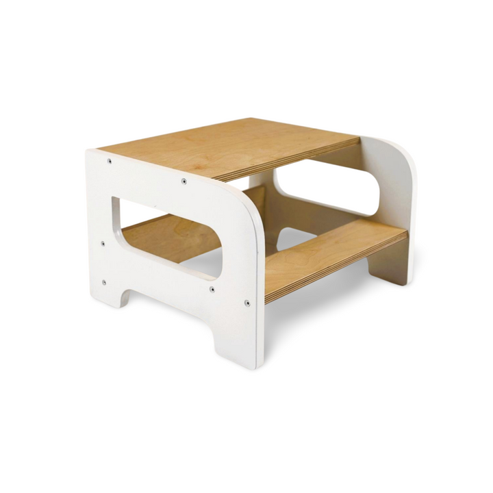 Læringstårn i træ, hvid og naturfarvet