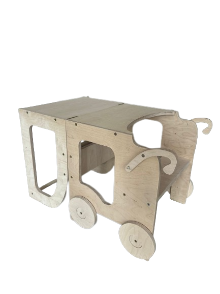 Montessori køkkentrappe til barn, naturfarvet