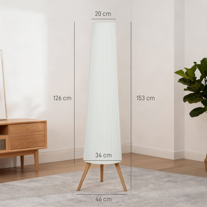 LED-gulvlampe til stue, dæmpbar, træ med trebensfod, gulvlampe med fodkontakt, 46 x 46 x 153 cm, hvid