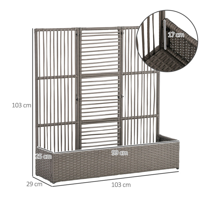 Blomsterkasse med espalier, vejrbestandig, polyrattan, 103 x 29 x 103 cm, grå