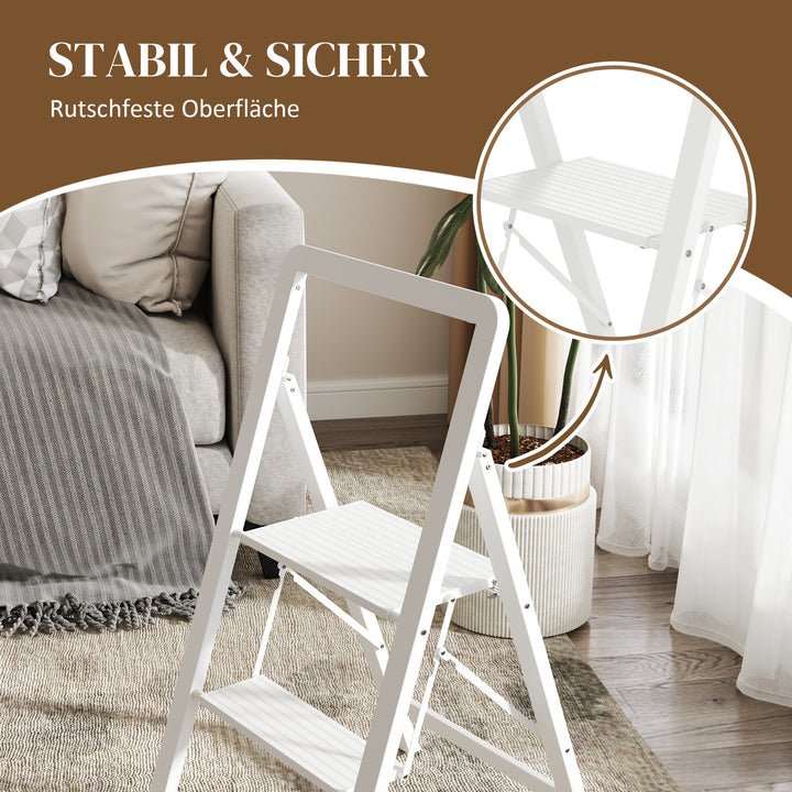 2-Trins trappestige, aluminium foldbar, skridsikker platform, hvid