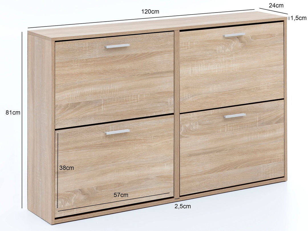 Moderne skoskab, 120 x 81 x 24 cm, naturfarvet