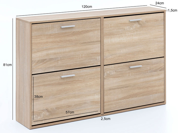 Moderne skoskab, 120 x 81 x 24 cm, naturfarvet