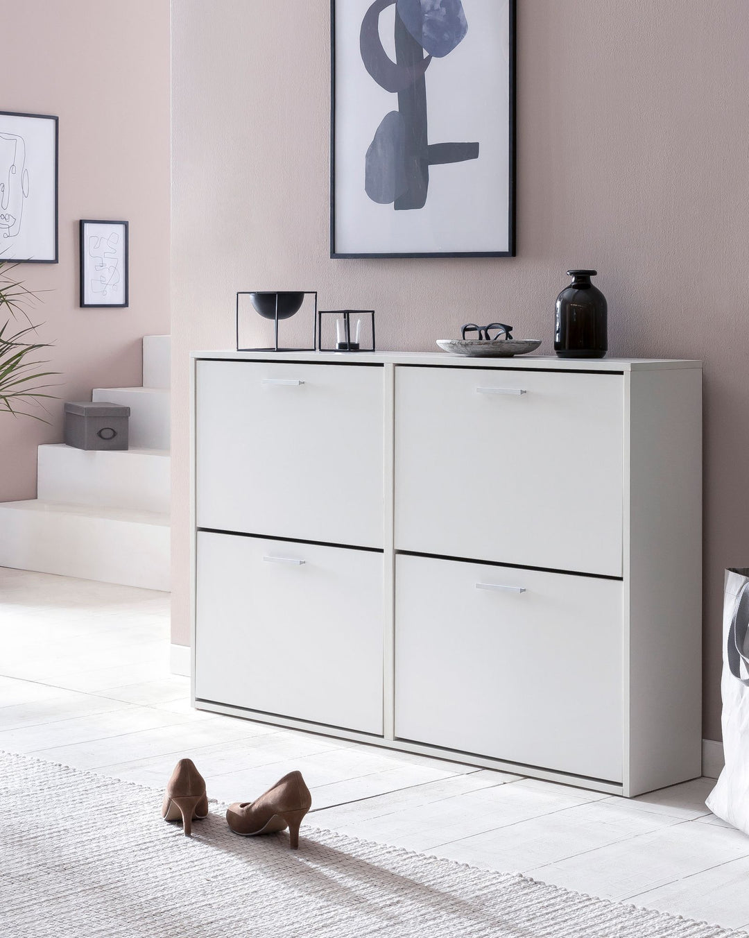 Moderne skoskab, 120 x 81 x 24 cm , hvid 4 rum