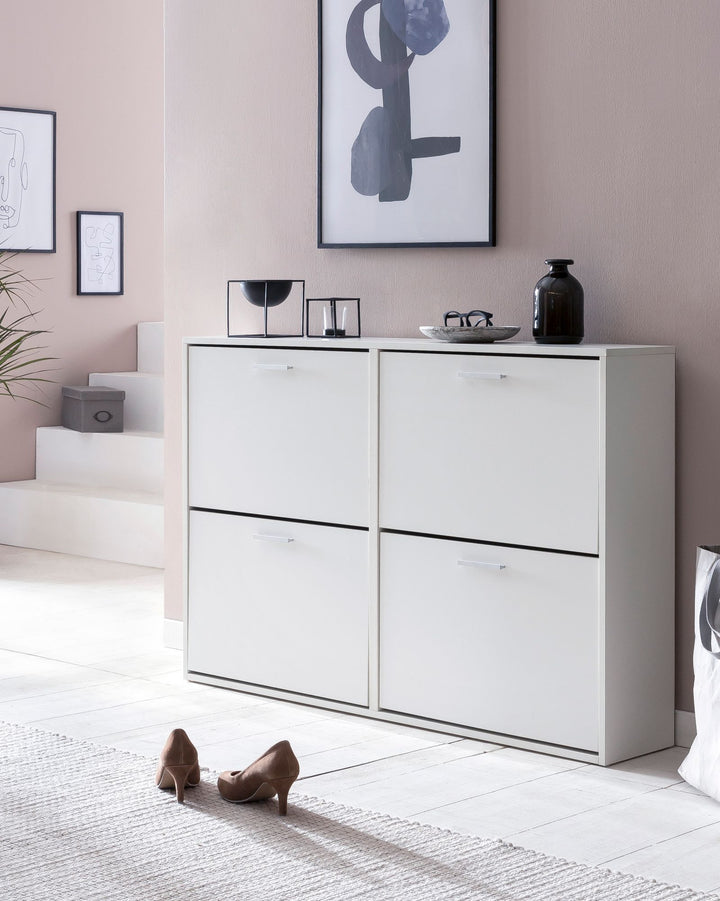 Moderne skoskab, 120 x 81 x 24 cm , hvid 4 rum