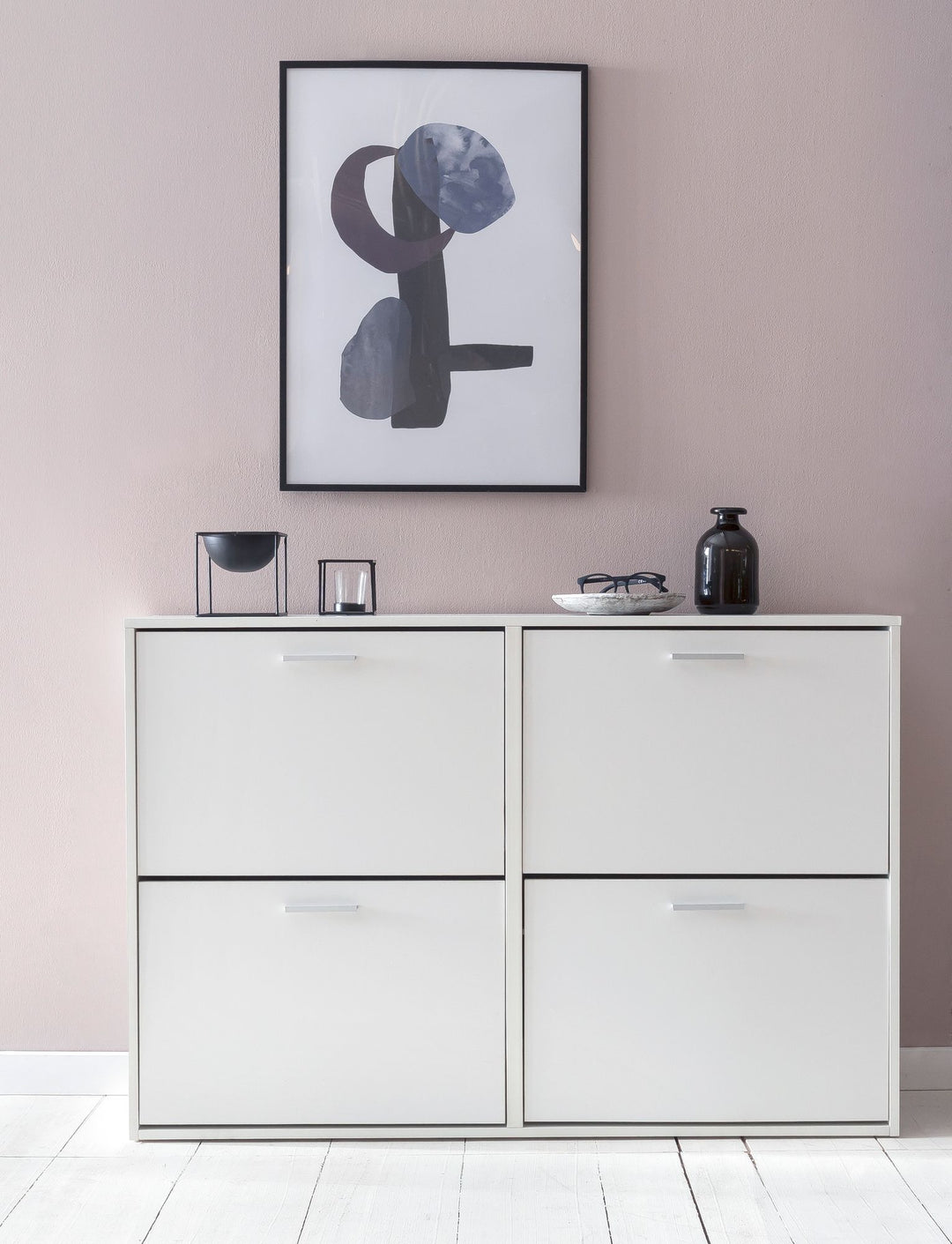 Moderne skoskab, 120 x 81 x 24 cm , hvid 4 rum