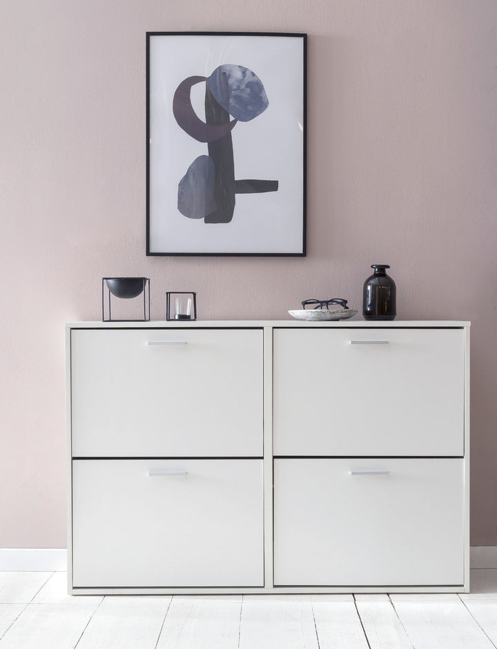 Moderne skoskab, 120 x 81 x 24 cm , hvid 4 rum