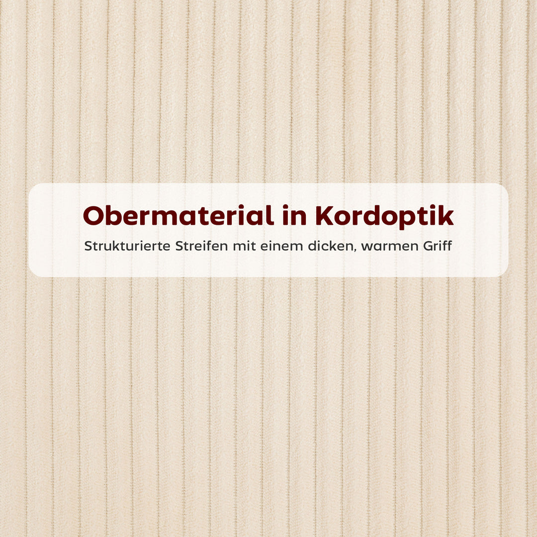 Spisestol, corduroy-polstring, skalform, metalben, fodhynde, beige