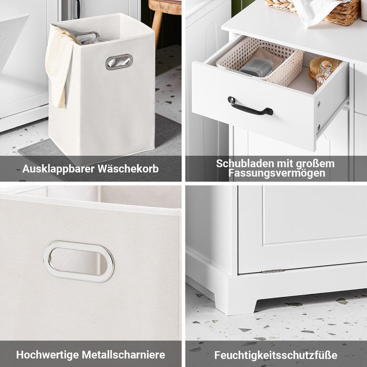 Kommode med indbyggede vasketøjskurve til badeværelset, H90 x B79.5 x D38 cm, hvid
