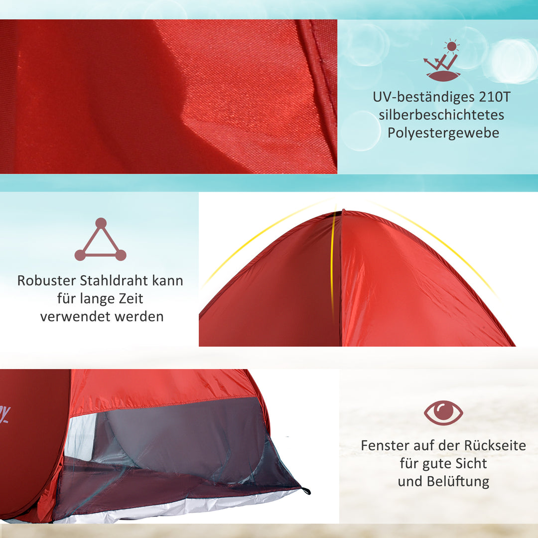 Pop-up telt, strandtelt, campingtelt, polyester, 200 x 150 x 119 cm, rød