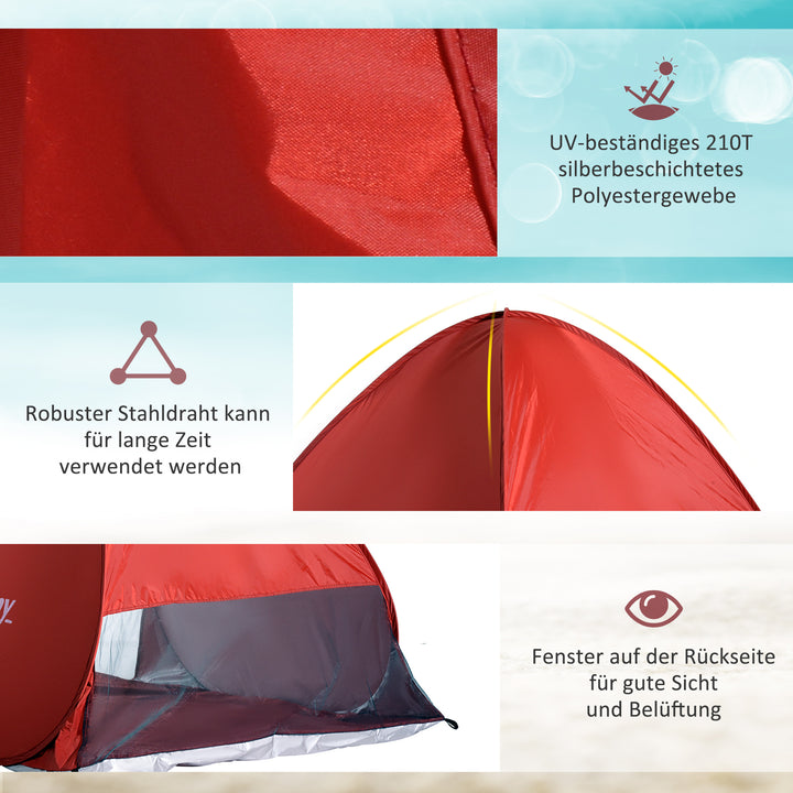 Pop-up telt, strandtelt, campingtelt, polyester, 200 x 150 x 119 cm, rød