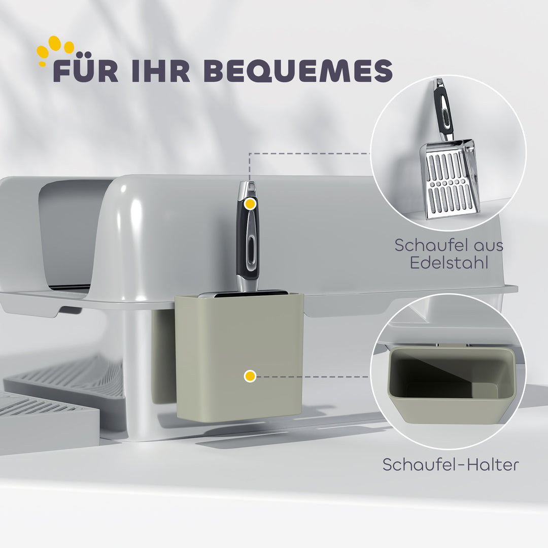 Kattebakke, rustfrit stål, høje vægge, opbevaringsboks, lysegrå