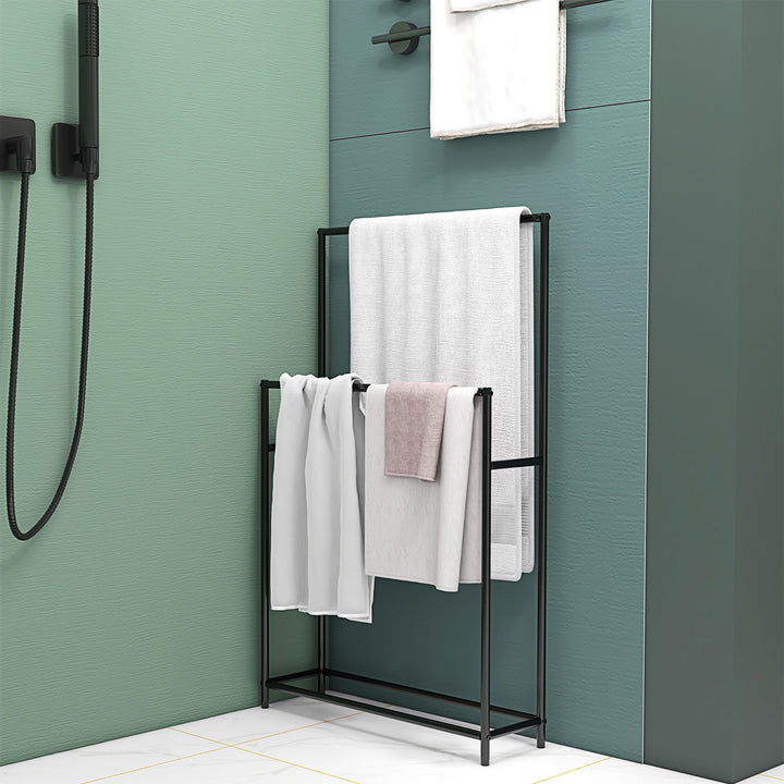 Håndklædetørrer, fritstående, 2 stænger, rustfri, 66x20x110cm, sort