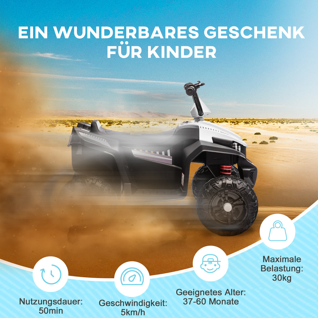 Elektrisk børne-quad, lys og musik, affjedring, 5 km/t, 50 min. køretid, til 3-5 år, hvid