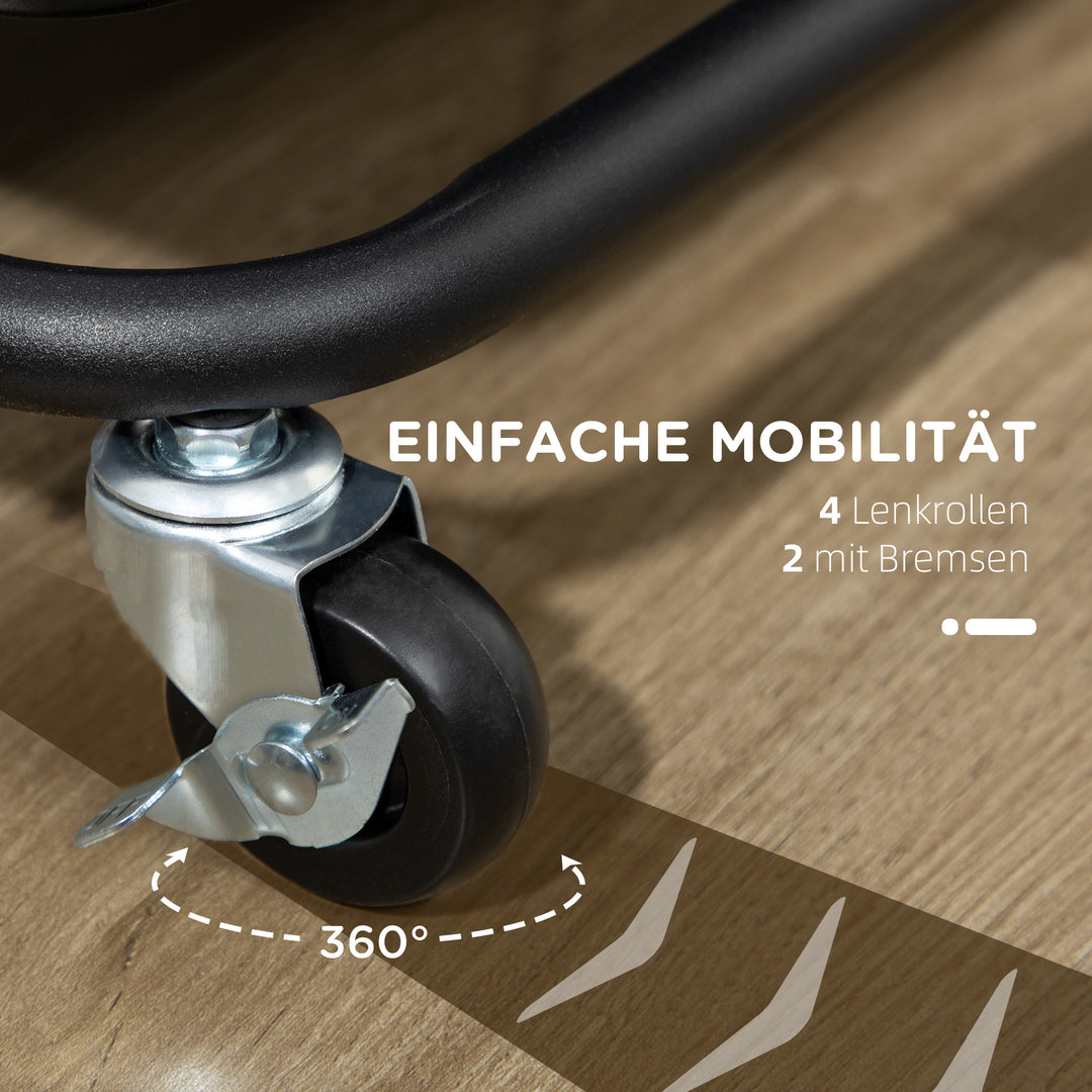 3-Lags rullevogn med opbevaringskurve og kroge til køkken eller stue, stål, plastik, sort