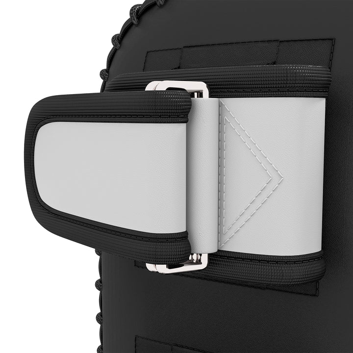 Kickpad til muay thai, kickboxing, syntetisk læderbetræk, 0,4 kg, 38 x 20 x 18 cm, sort/rød/hvid