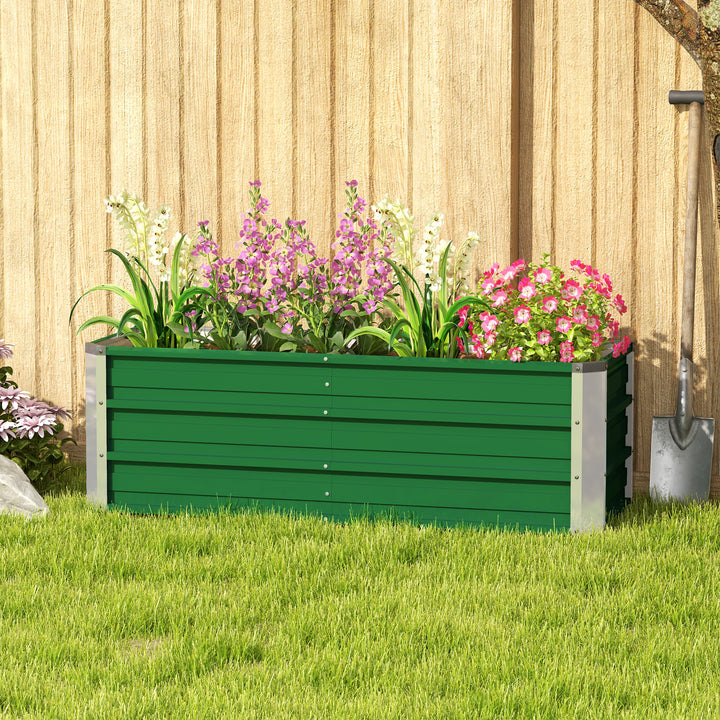Højbed i metal, 2 separate planteområder, åben bund, nem montering, 125 x 47 x 40 cm, grøn