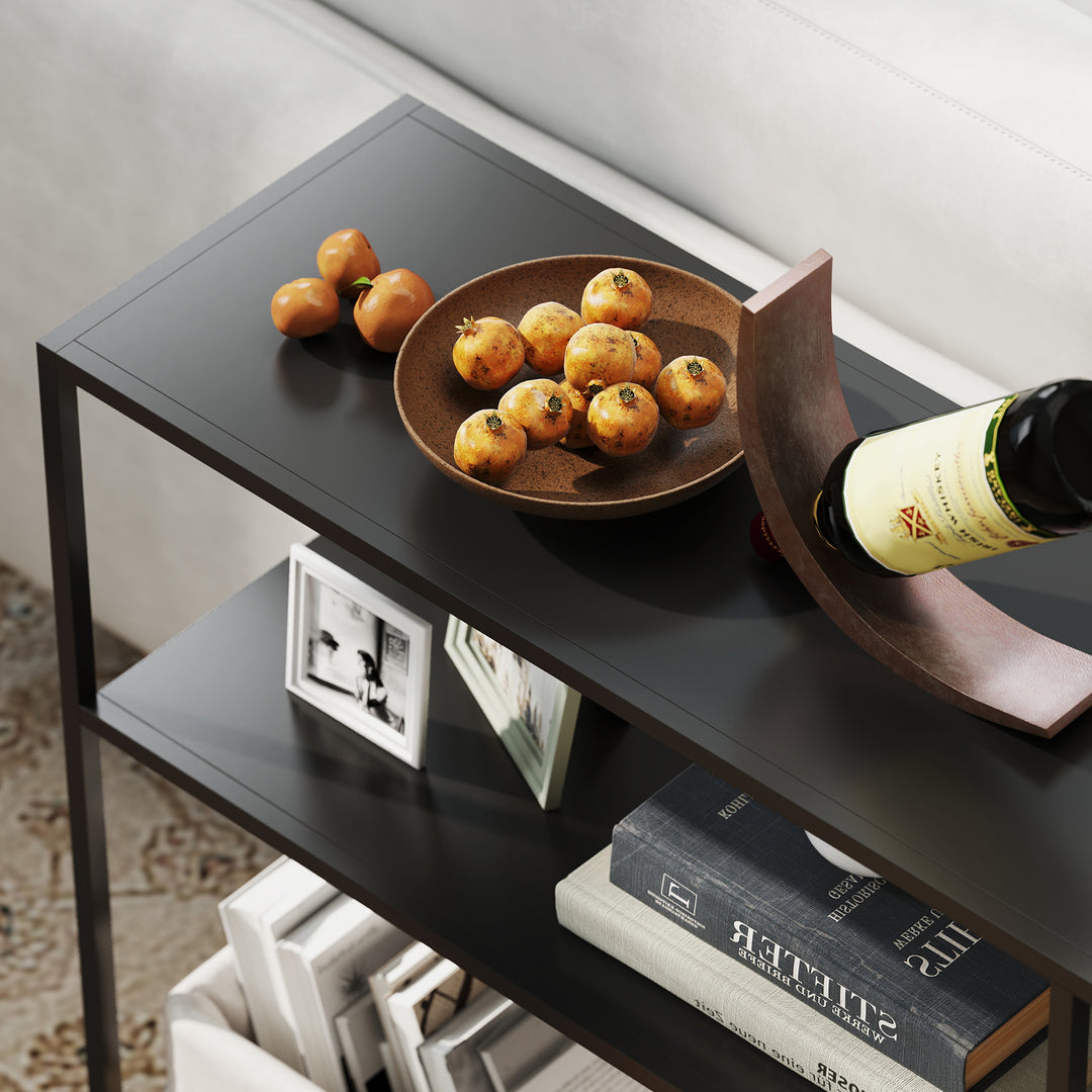 Konsolbord, 4 niveauer, stålstel, til entré, stue, sort