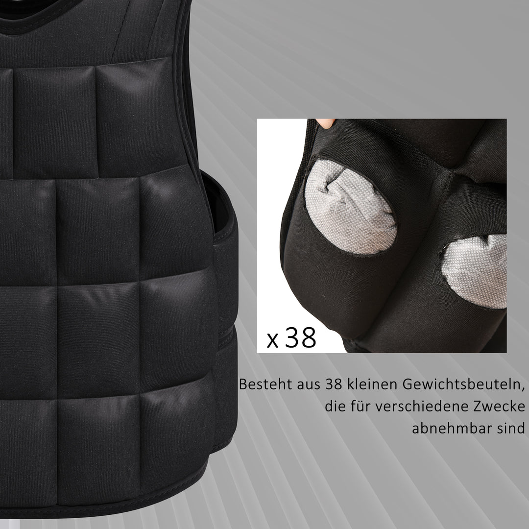 Vægtvest 20 kg justerbar træningsvest med aftagelige vægte, velcrolukninger, løbevest til kvinder og mænd til muskelopbygning, styrketræning, løb, fitness, crosstræning