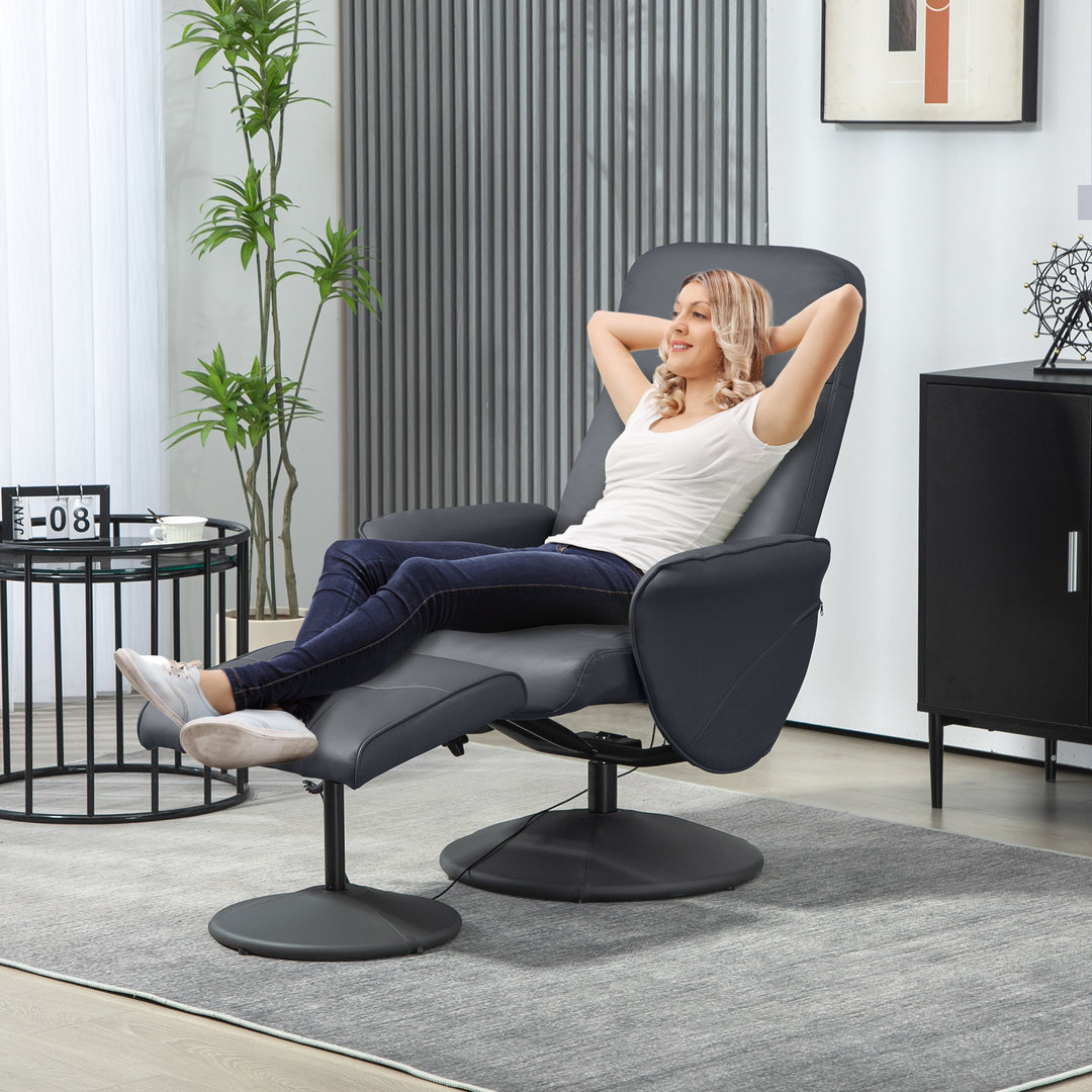Massagestol med fodskammel, ergonomisk stol med 10 vibrationspunkter, kunstlæder, 76 x 81 x 105 cm, mørkegrå