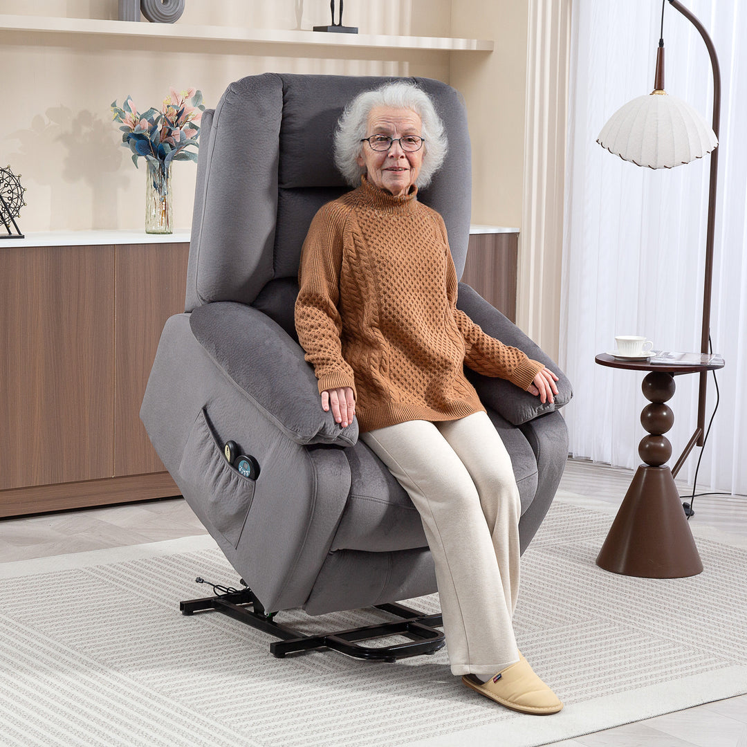 Tv-stol med ståstøtte, varme- og massagefunktion, fjernbetjening og sidelomme, mørkegrå