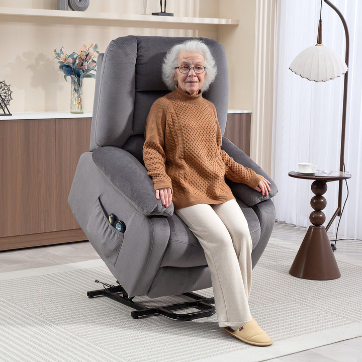 Tv-stol med ståstøtte, varme- og massagefunktion, fjernbetjening og sidelomme, mørkegrå