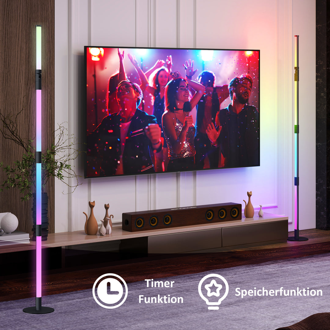 LED gulvlampe, standerlampe med fjernbetjening og forskellige farver, timer, app, musiksynkronisering, mørkegrå