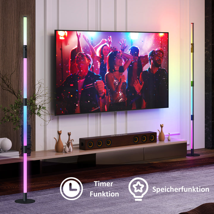 LED gulvlampe, standerlampe med fjernbetjening og forskellige farver, timer, app, musiksynkronisering, mørkegrå