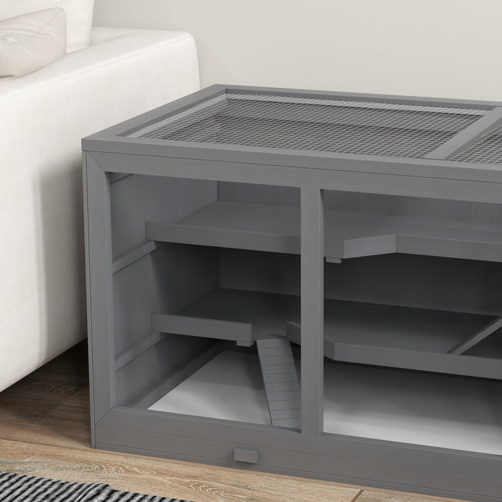 Dværghamsterbur, gnaverbur, smådyrskasse, låsbar, træ, nem at vedligeholde, grå