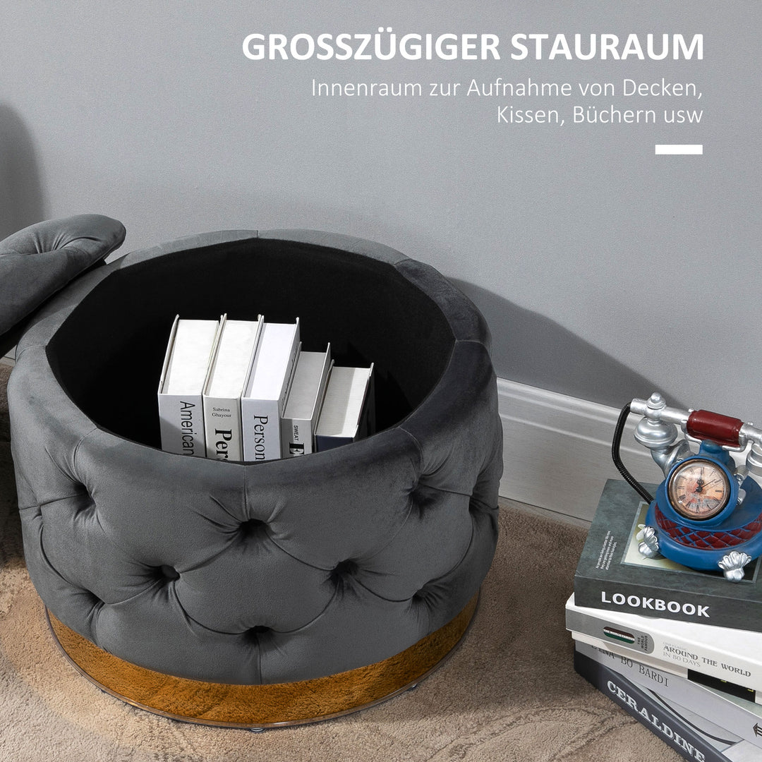 Vintage skammel, fodskammel, kommodebænk, fodskammel med opbevaringsplads, polstret skammel, metal, skum, antracitgrå, 55 x 55 x 42 cm